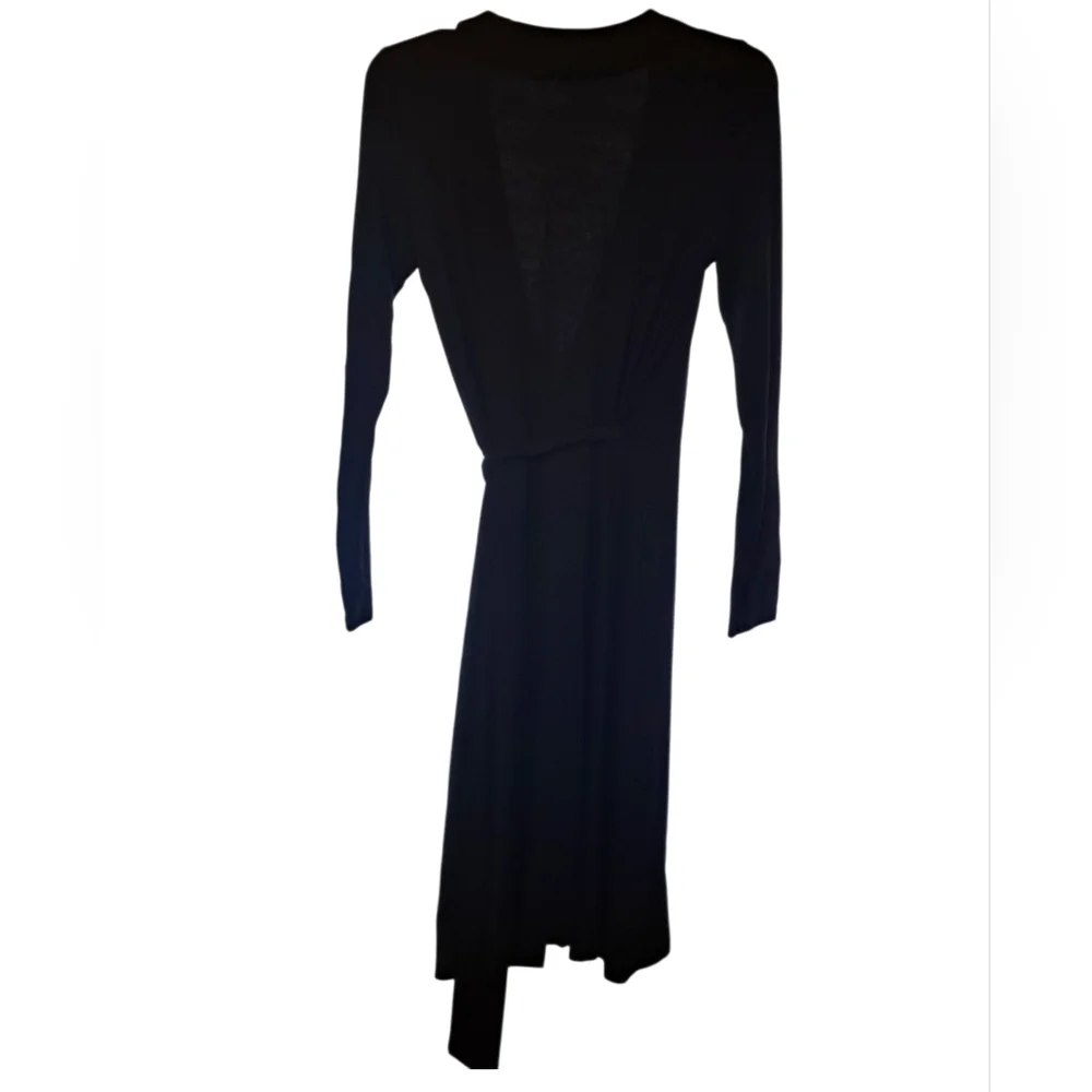 Black Midi Wrap Dress with Tie Waist - Picture 10 of 12